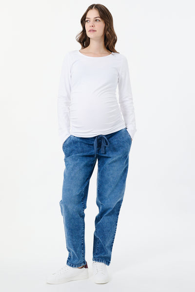 Tapered Organic Umstandsjeans mit elastischem Bund und Tunnelzug
