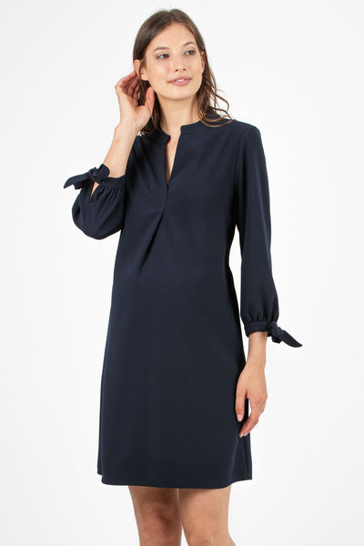 Trapezoidal maternity dress with 3/4 sleeves, navy