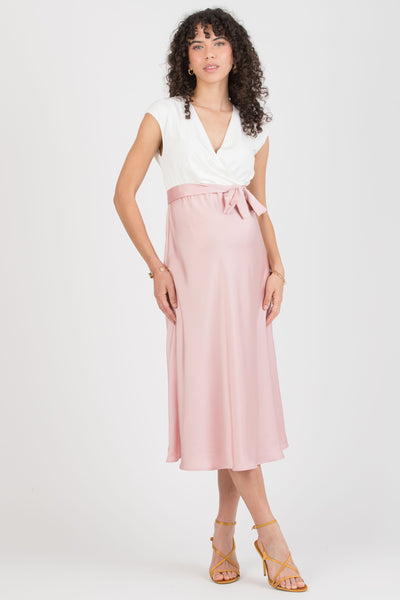 Umstands- und Stillkleid im Material Mix mit Satinrock rose