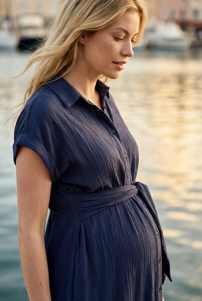 Umstands-und Still-Hemdblusenkleid zum Binden navy