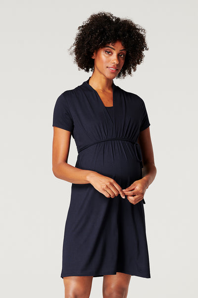 Maternity and nursing dress with tie belt