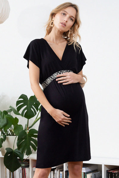 Umstands- und Stillkleid mit Ethno Band schwarz
