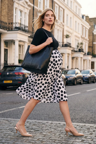 Umstands- und Stillkleid im Material Mix mit Pünktchen Print