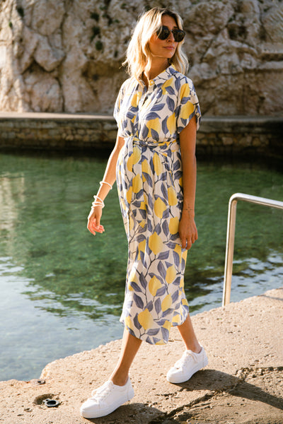 Umstands-und Still-Hemdblusenkleid mit Zitronen Print