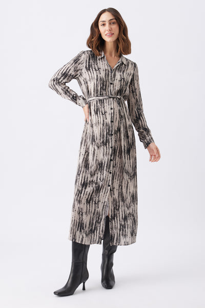 Umstands- und Still-Hemdblusenkleid mit Allover Print schwarz/beige