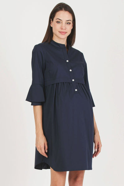 Maternity and nursing shirt dress navy