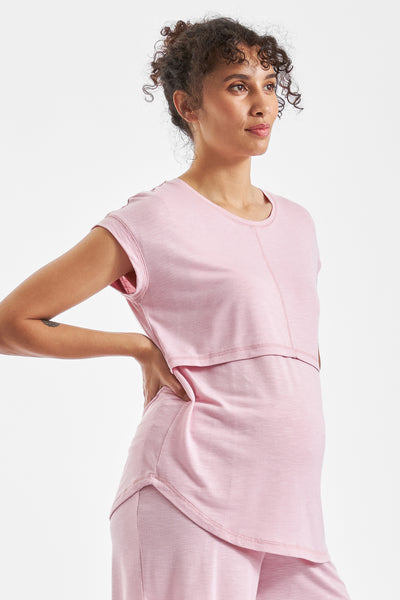 Maternity and nursing pajama shirt, pink