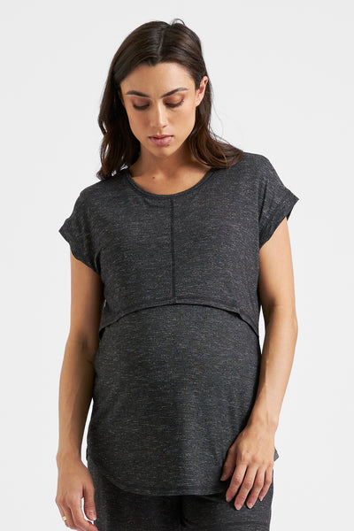 Maternity and nursing pajama shirt, anthracite