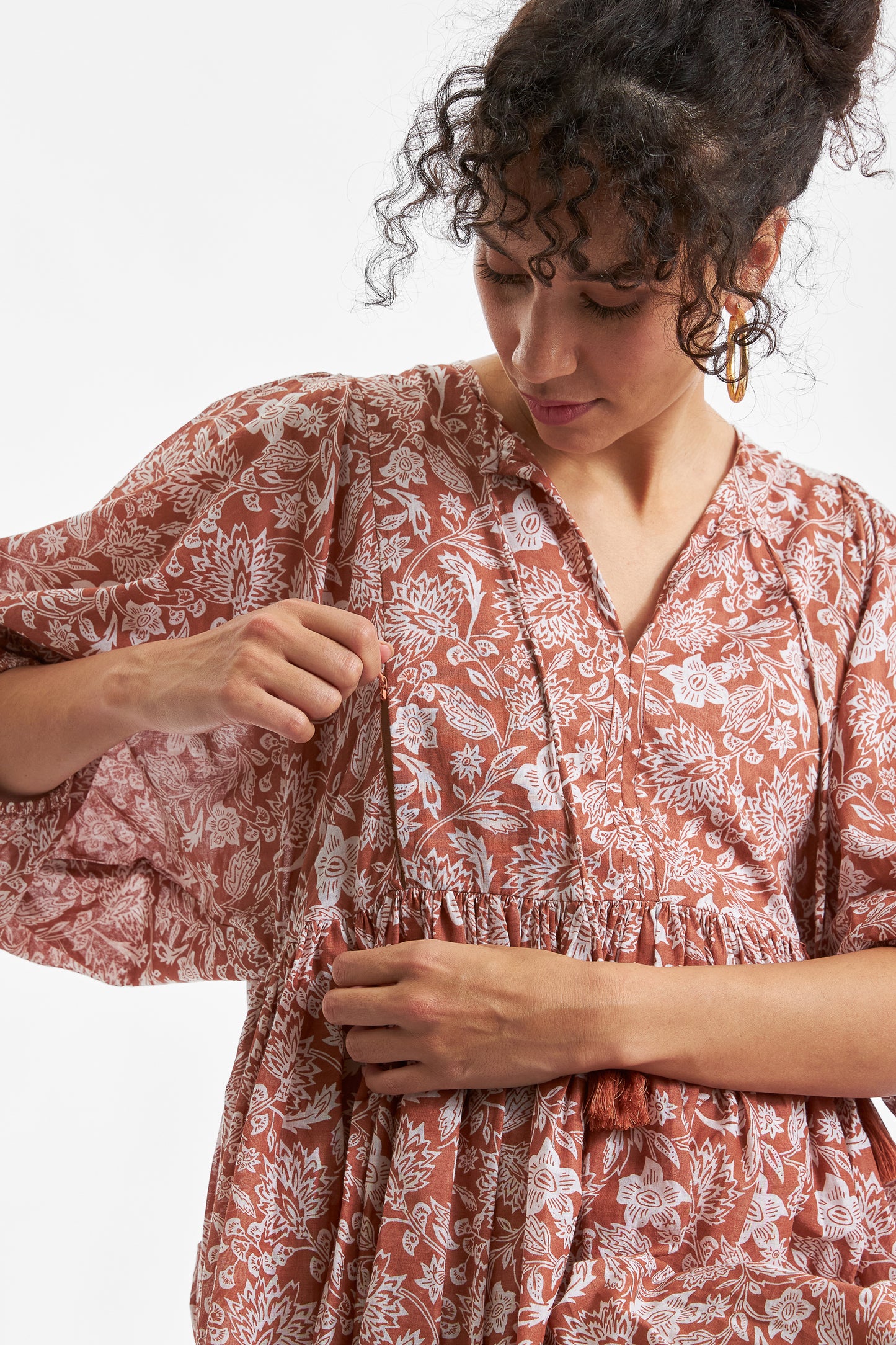 Umstands- und Still-Tunikakleid mit Quasten terracotta