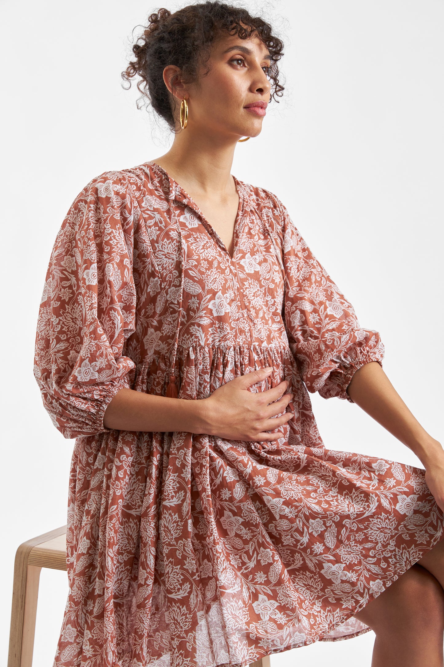 Umstands- und Still-Tunikakleid mit Quasten terracotta