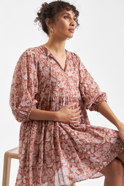 Umstands- und Still-Tunikakleid mit Quasten terracotta