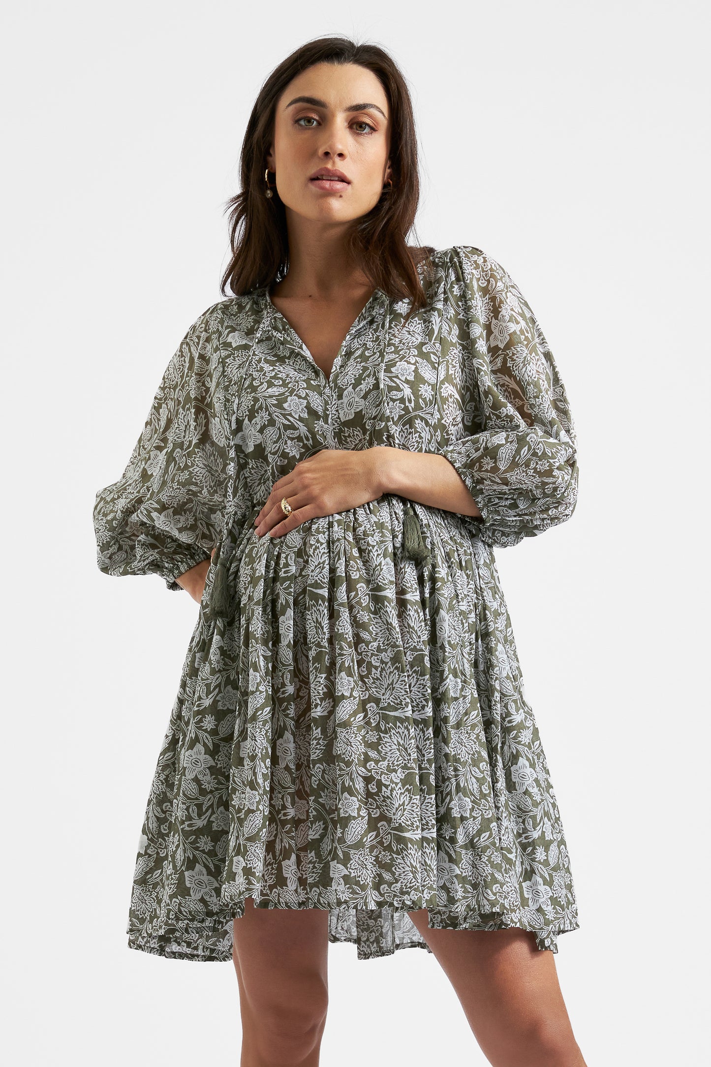 Umstands- und Still-Tunikakleid mit Quasten khaki