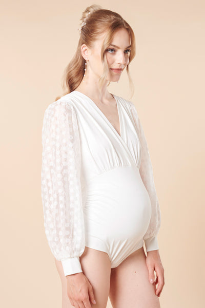 Umstands- und Stillbody mit Puffärmeln aus Organza Jaquard