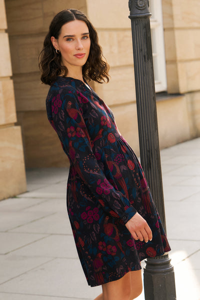 Umstands- und Stillkleid mit Knöpfen Vogel Print