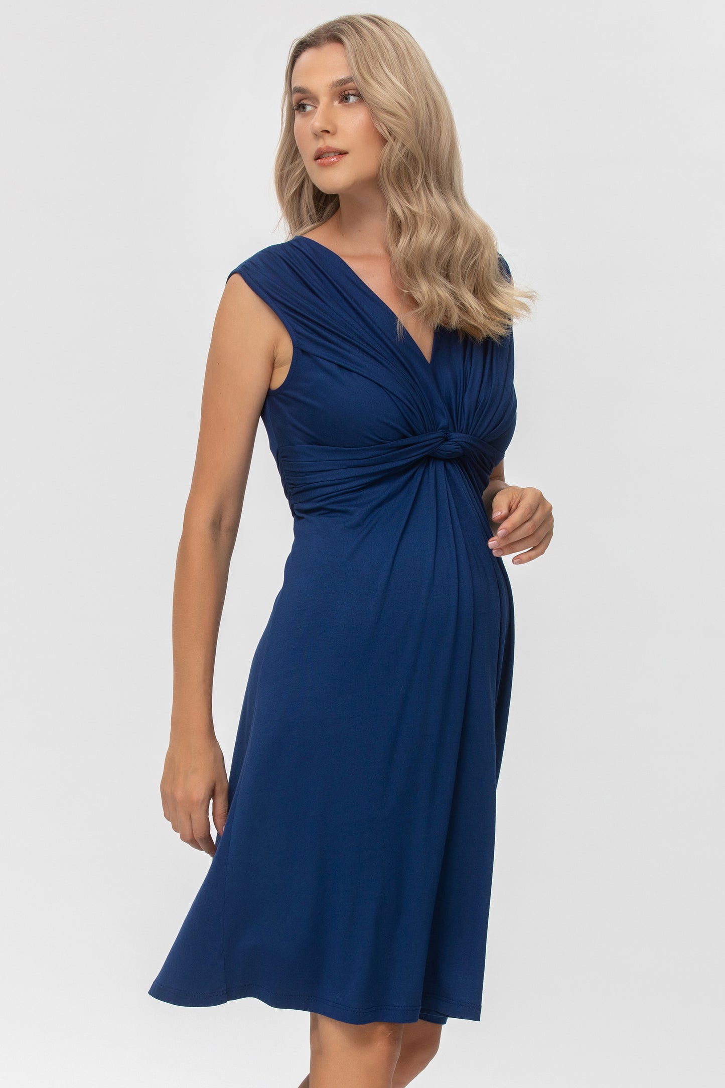 Umstands- und Stillkleid mit Knotendetail blau