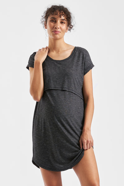 Round neck maternity and nursing nightgown, anthracite