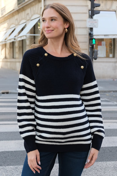 Striped maternity and nursing sweater with buttons