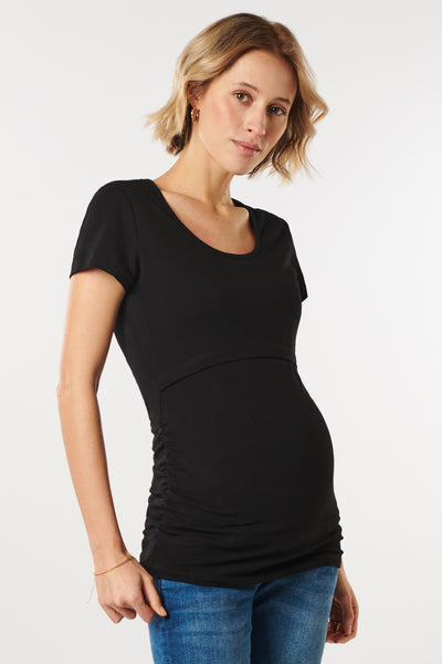 Short-sleeved maternity and nursing shirt made from organic cotton, black