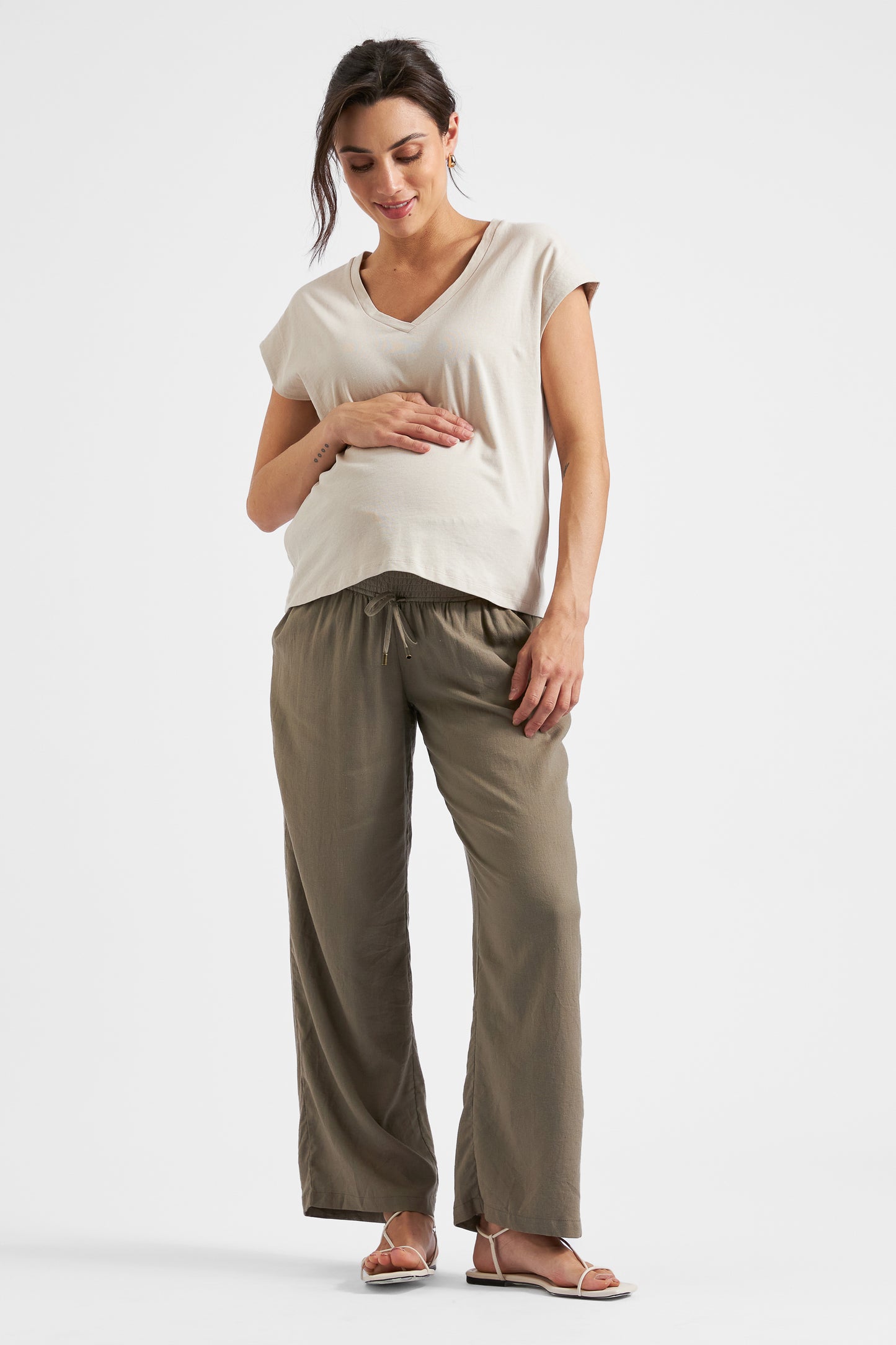 Umstandsshirt mit Reißverschluss Stillzugang sand