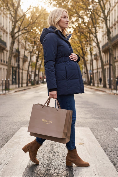 Maternity & Babywearing Jacket with Belt Navy