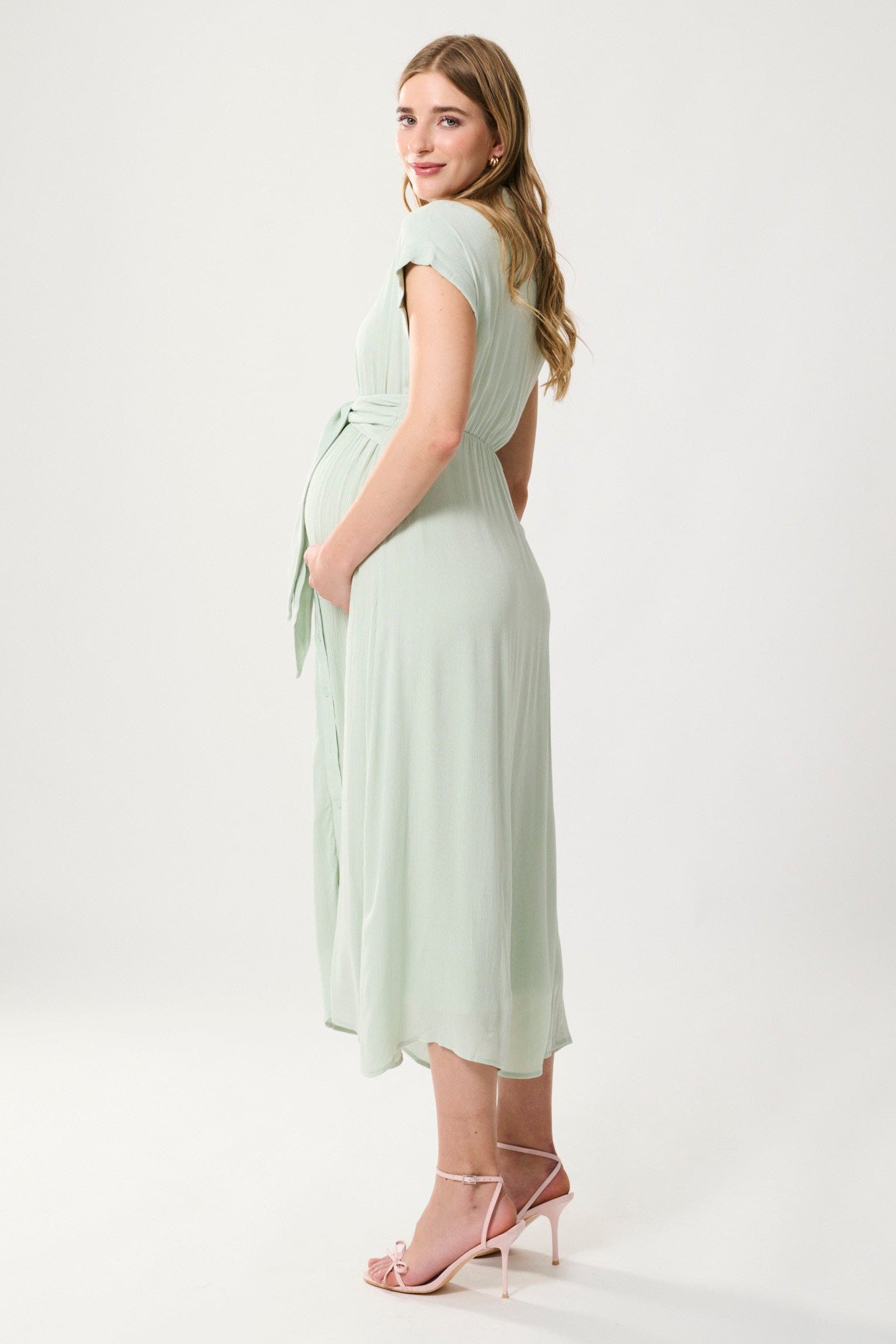 Umstands-und Still-Hemdblusenkleid zum Binden salbei_MAM26S21