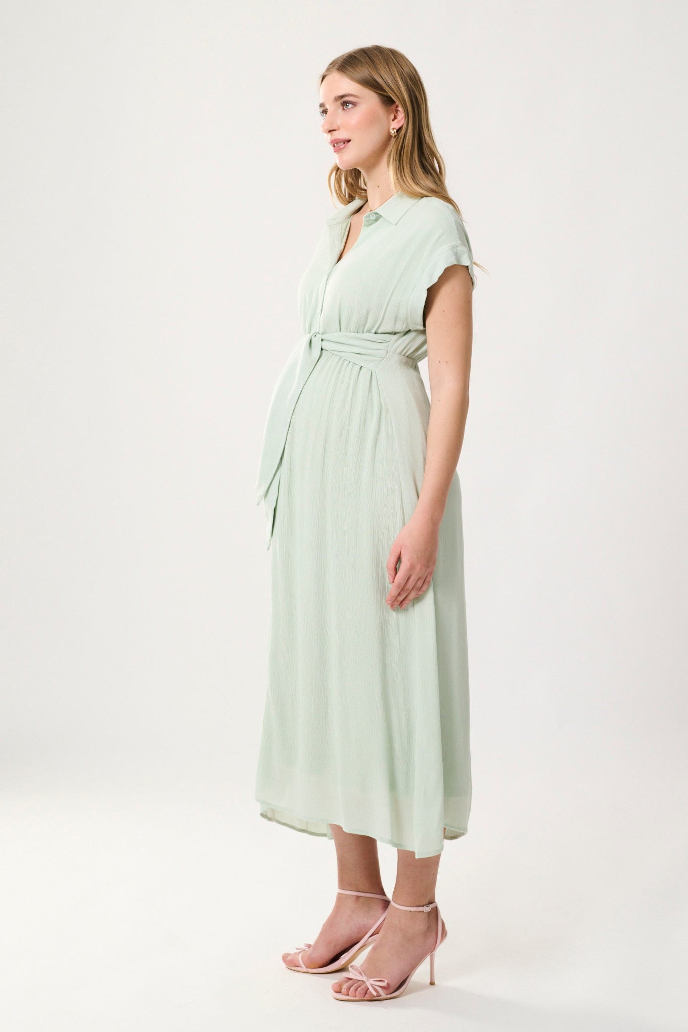 Umstands-und Still-Hemdblusenkleid zum Binden salbei_MAM26S21