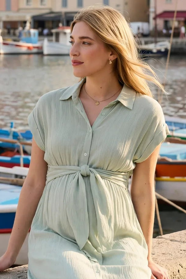 Umstands-und Still-Hemdblusenkleid zum Binden salbei_MAM26S21