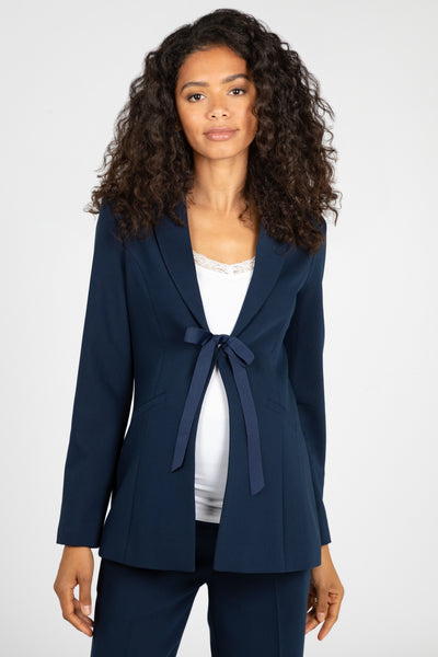 Maternity blazer with detachable bow tie, navy