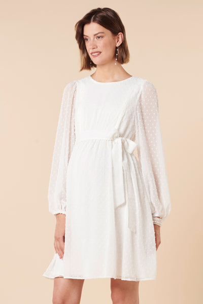 Maternity and nursing wedding dress made of polka dot chiffon