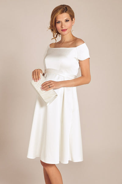 Maternity wedding dress with boat neckline