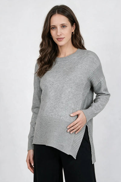 Umstandspullover mit asymmetrischem Saum grau meliert