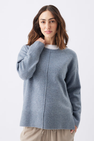 Maternity sweater with side nursing zippers, blue melange
