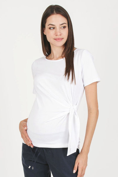 Maternity shirt with knot detail, white