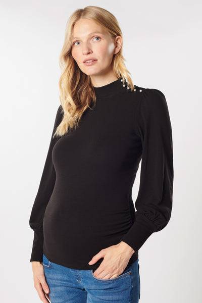 Umstandsshirt mit Knöpfen und Puffärmeln