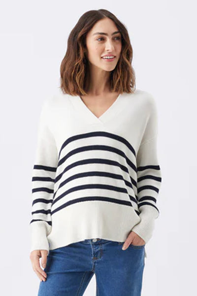 V-neck maternity and nursing sweater with stripes