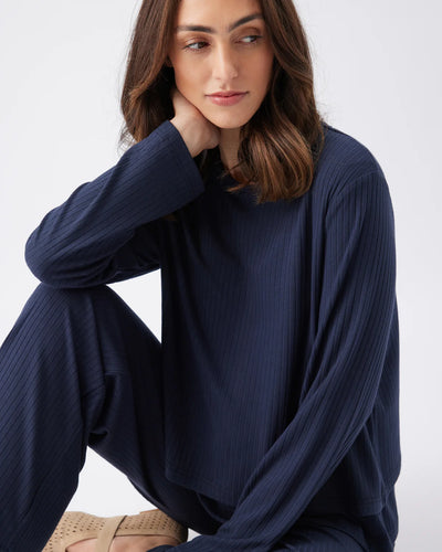 Long-sleeved maternity and nursing shirt, ribbed, navy