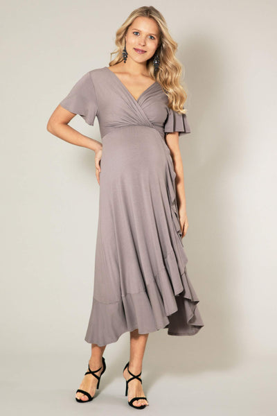 Waterfall Midi Maternity and Nursing Dress, Taupe