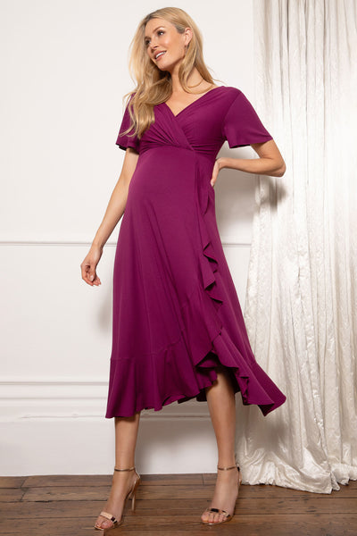 Wasserfall Midi Umstands- und Stillkleid fuchsia