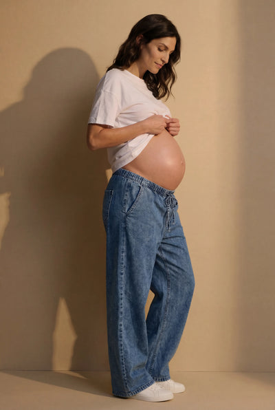 Wide Leg Umstandsjeans mit elastischem Bund und Tunnelzug