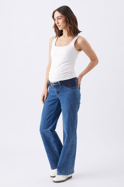 Wide Leg Umstandsjeans mit seitlichen Stretcheinsätzen