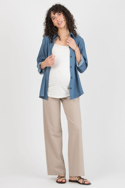 Wide leg maternity trousers in beige cotton