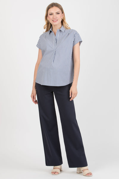 Wide leg maternity trousers in cotton, navy