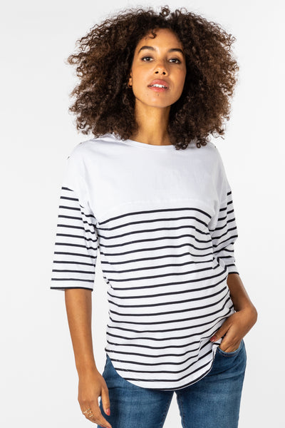 Organic maternity and nursing shirt, 3/4 sleeve, striped