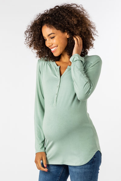 Eco Viscose Henley Maternity and Nursing Shirt Sage