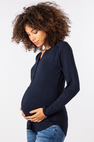 Eco Viscose Henley Maternity and Nursing Shirt navy