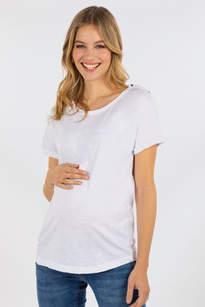 Organic Relaxed Maternity Shirt with Nursing Opening, White