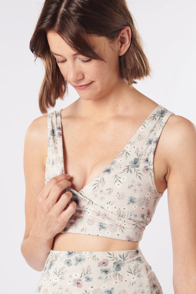 Yoga pregnancy and nursing bra with flower print