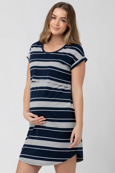 Two-layer maternity and nursing nightgown with striped pattern