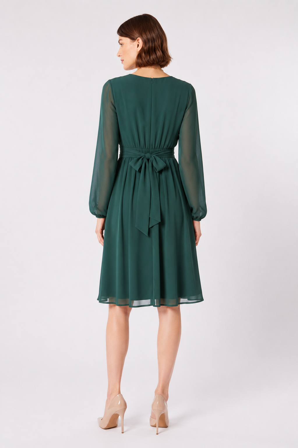 Chiffon Umstands- und Stillkleid mit langen Puffärmeln dunkelgrün MAM26AW20 2