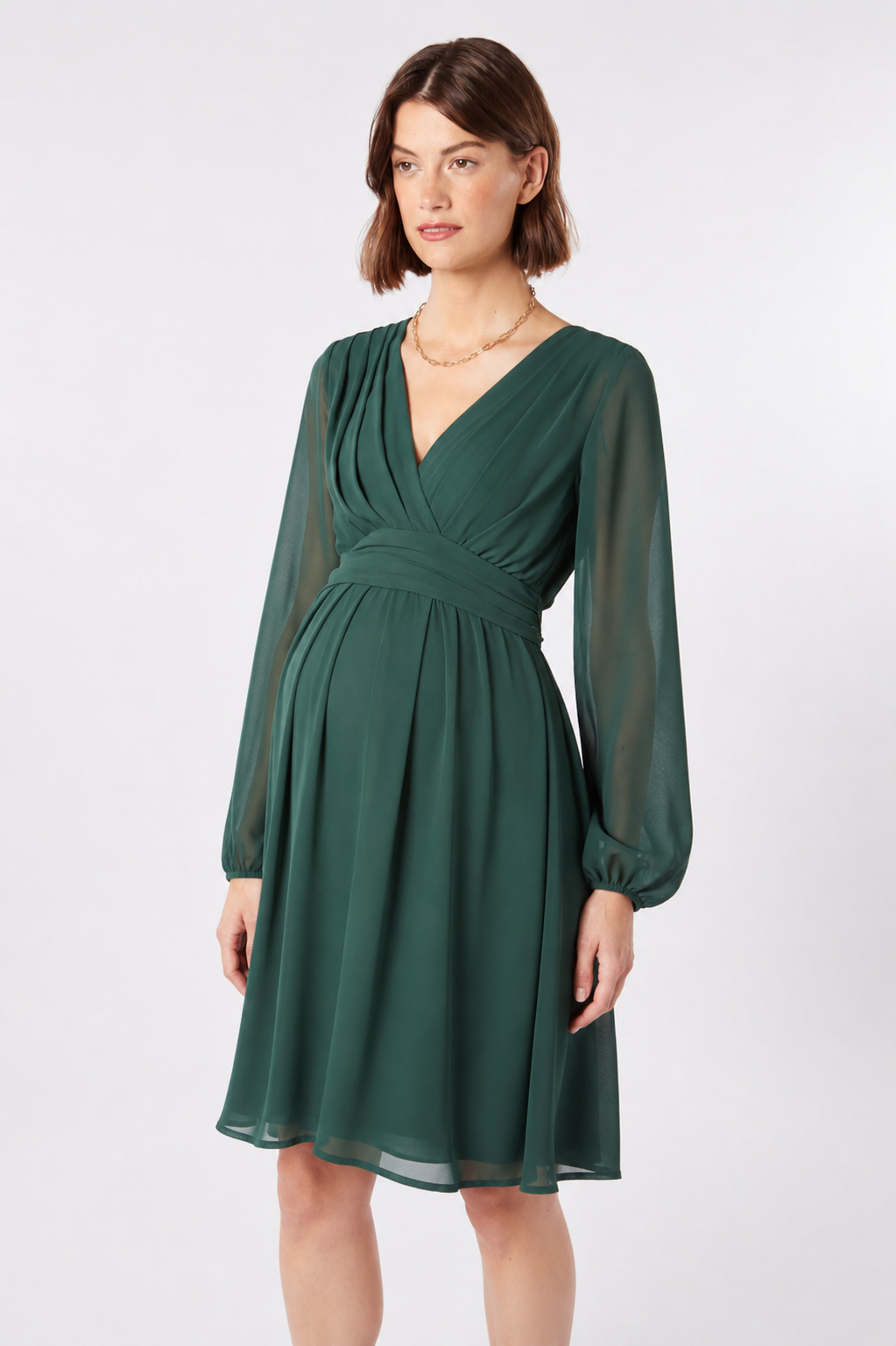 Chiffon Umstands- und Stillkleid mit langen Puffärmeln dunkelgrün MAM26AW20 4